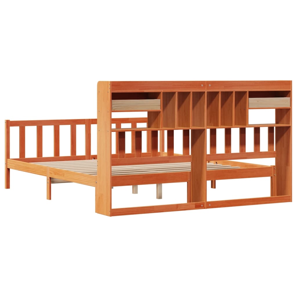 Bookcase Bed without Mattress Wax Brown 200x200 cm Solid Wood Pine