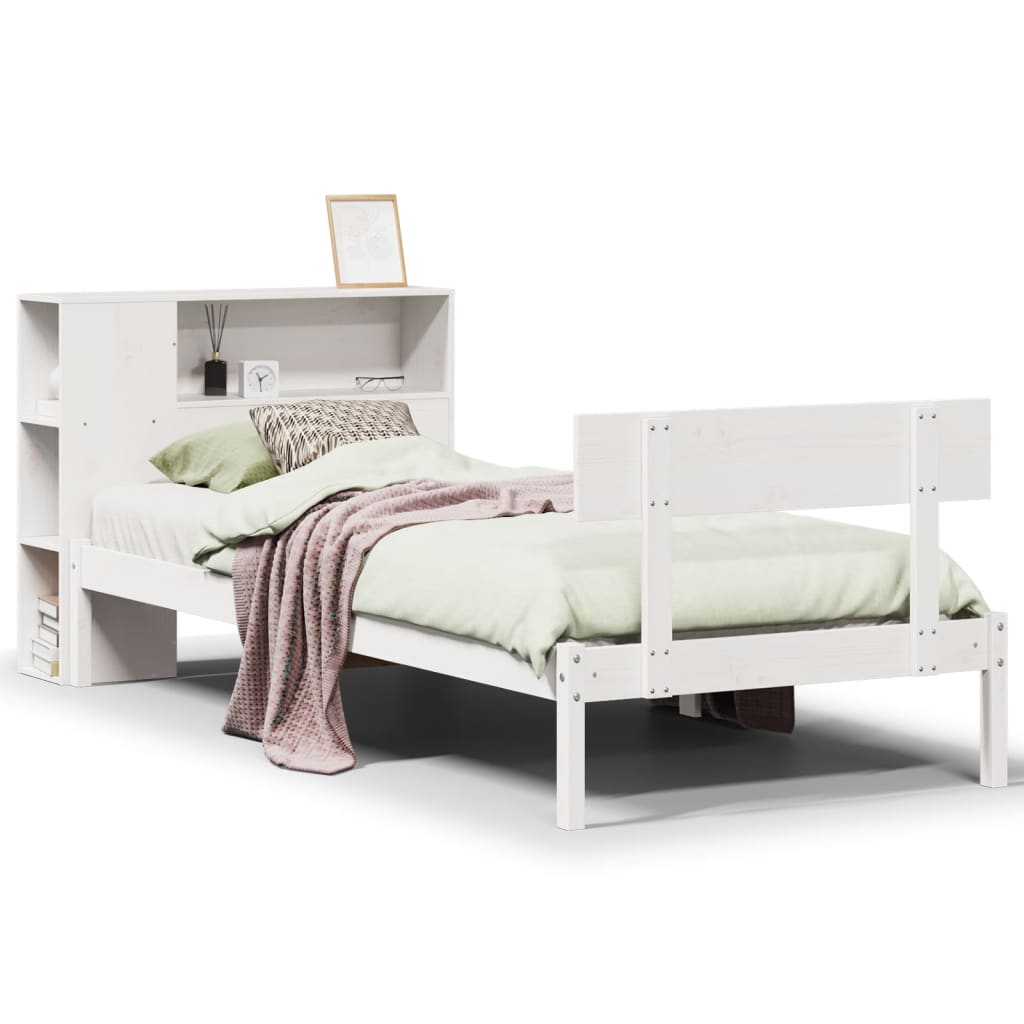 Bookcase Bed without Mattress White 100x200 cm Solid Wood Pine