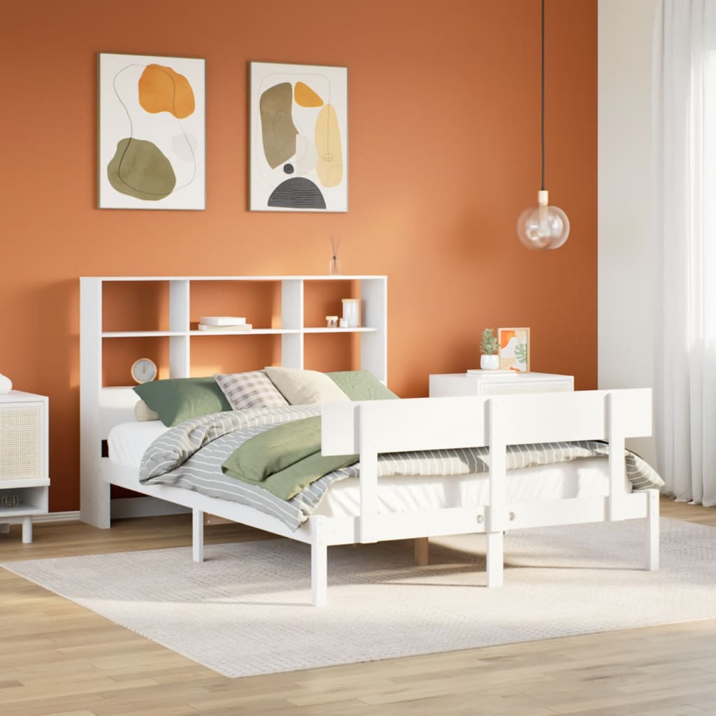 Bookcase Bed without Mattress White 140x190 cm Solid Wood Pine