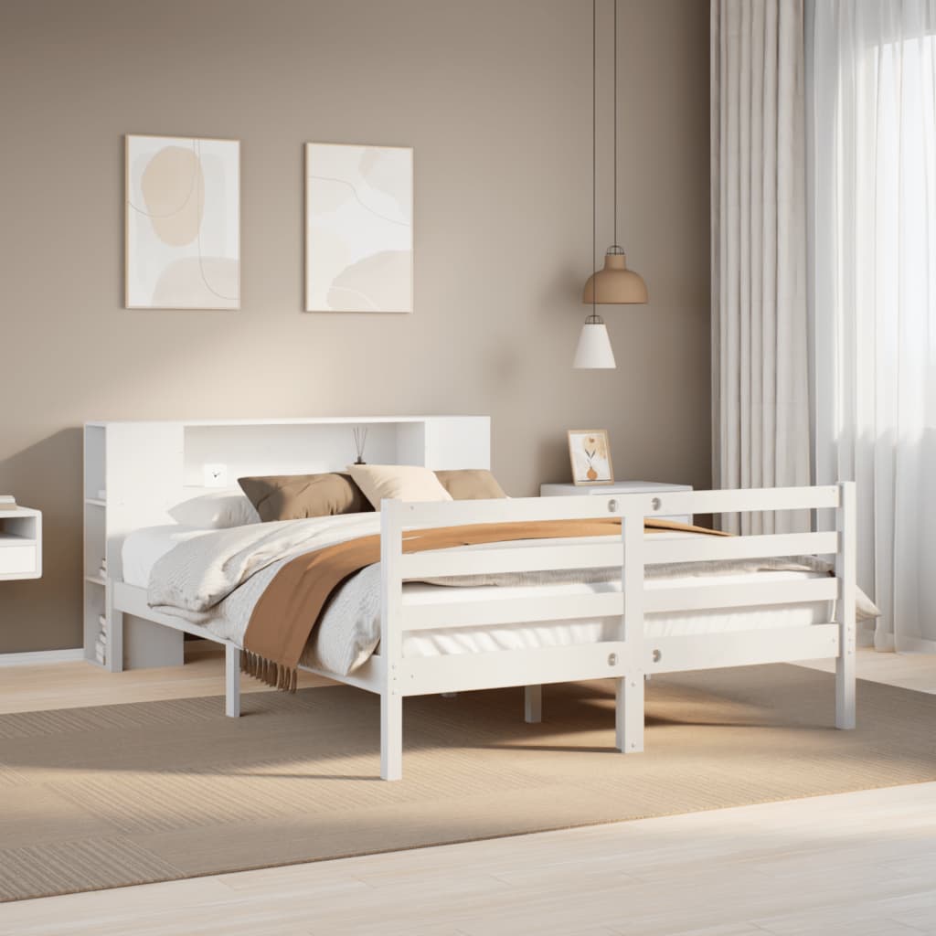 Bookcase Bed without Mattress White 140x200 cm Solid Wood Pine
