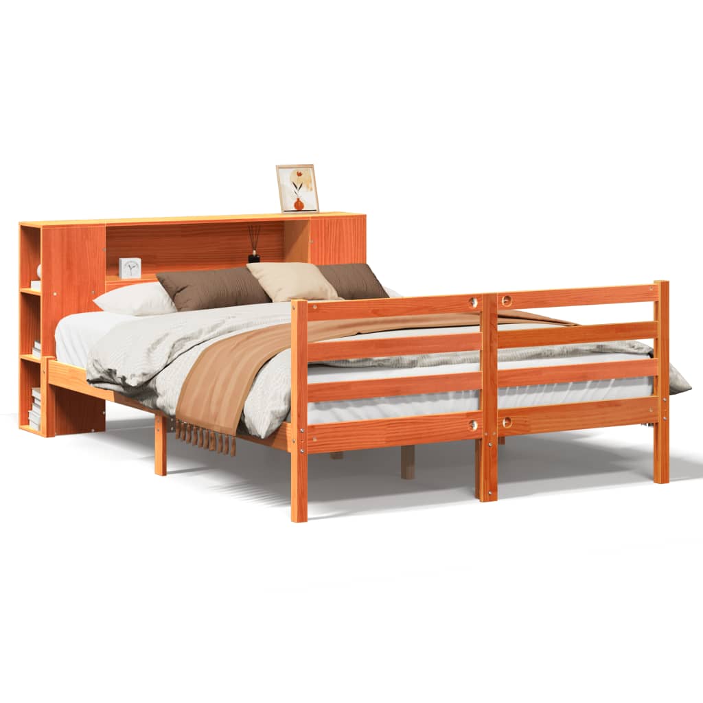 Bookcase Bed without Mattress Wax Brown 150x200 cm King Solid Wood Pine
