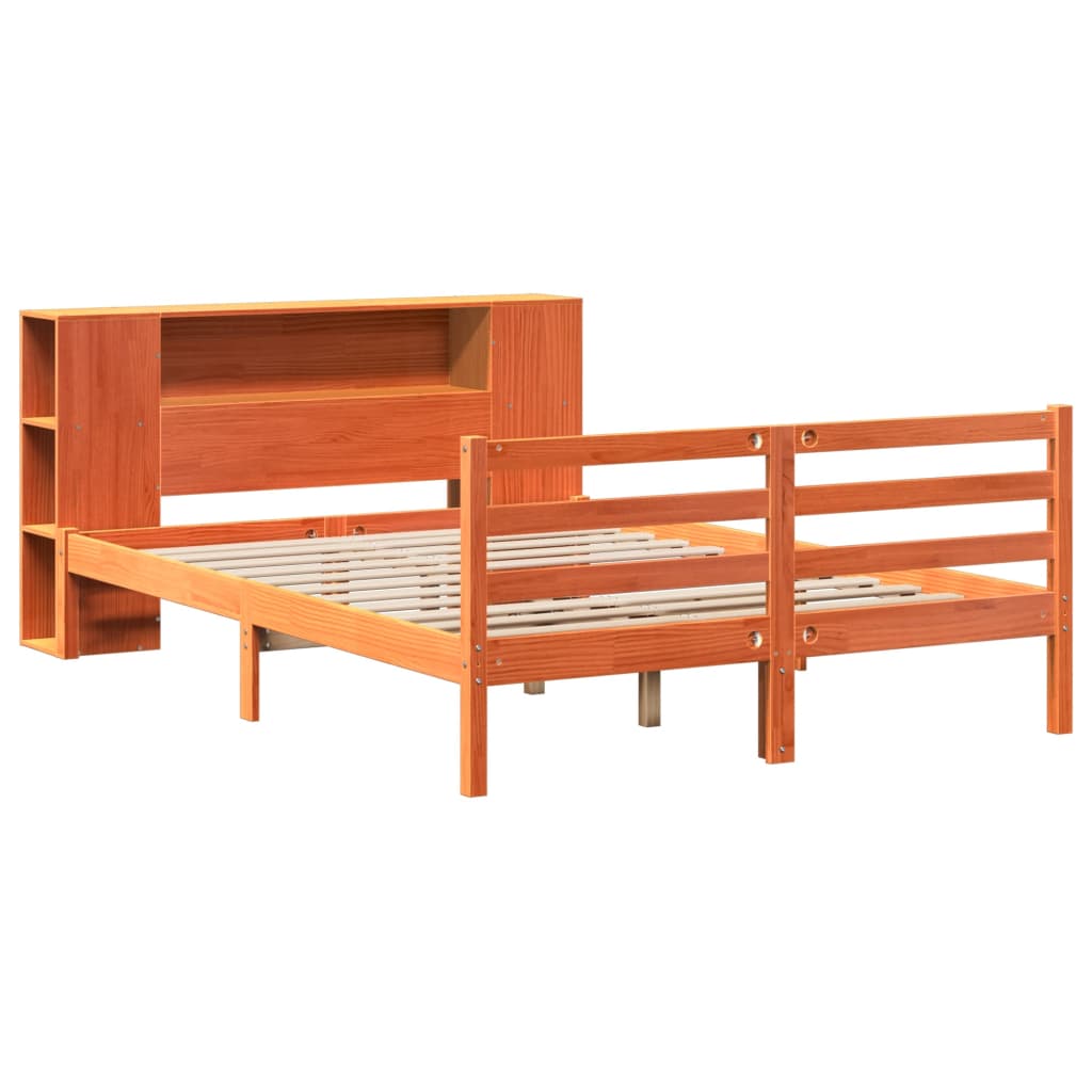 Bookcase Bed without Mattress Wax Brown 150x200 cm King Solid Wood Pine