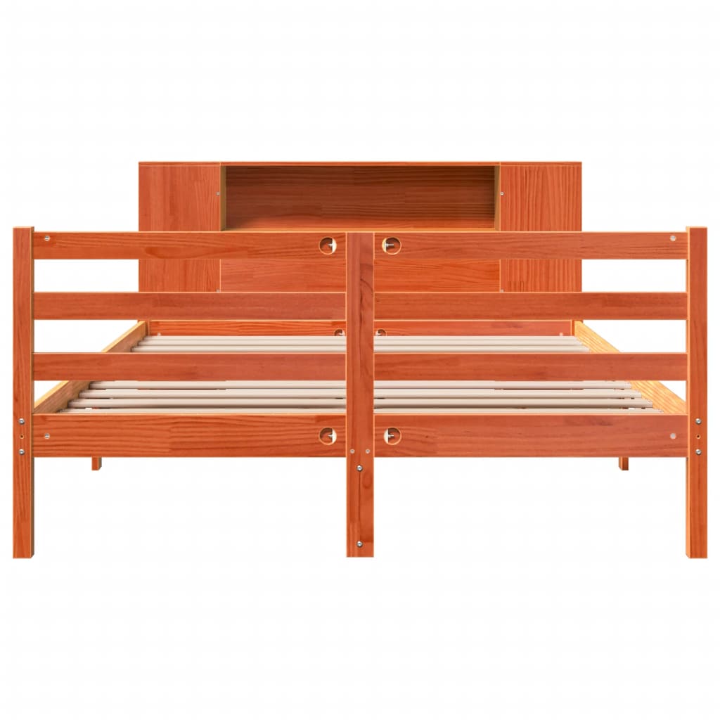 Bookcase Bed without Mattress Wax Brown 150x200 cm King Solid Wood Pine