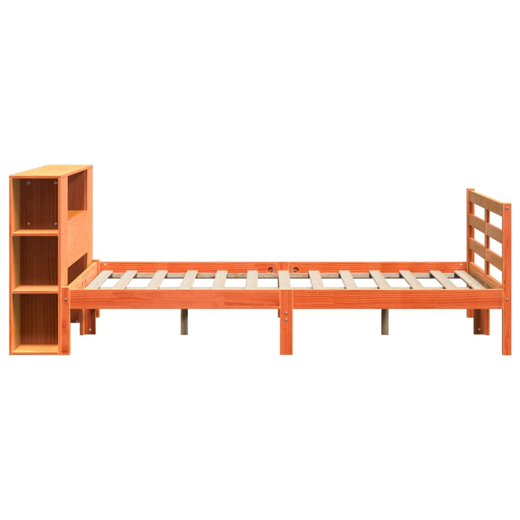 Bookcase Bed without Mattress Wax Brown 150x200 cm King Solid Wood Pine