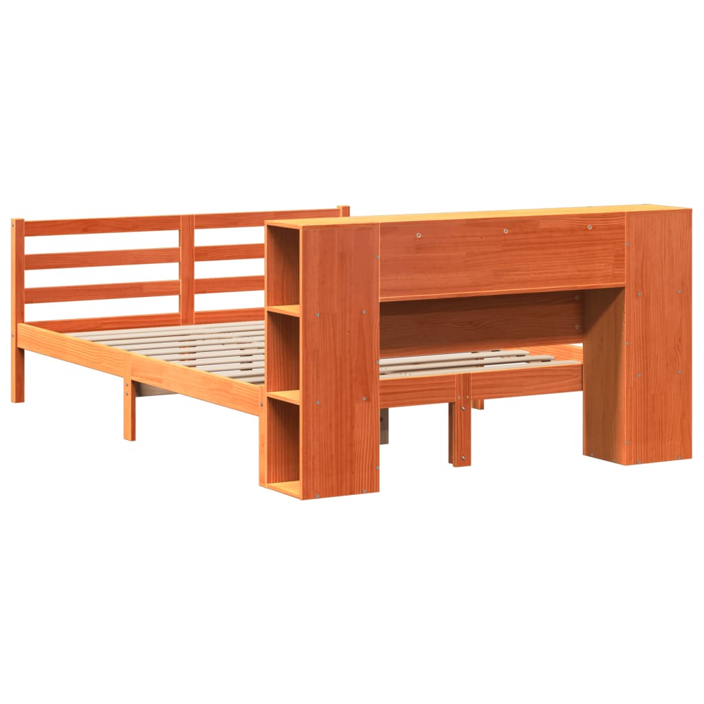 Bookcase Bed without Mattress Wax Brown 150x200 cm King Solid Wood Pine