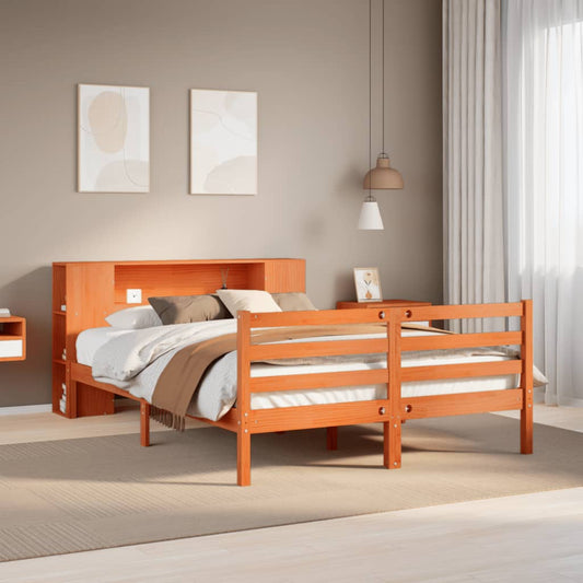 Bookcase Bed without Mattress Wax Brown 150x200 cm King Solid Wood Pine
