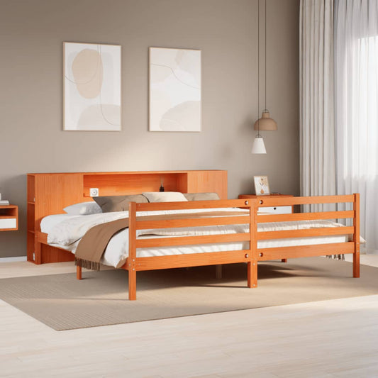 Bookcase Bed without Mattress Wax Brown 200x200 cm Solid Wood Pine