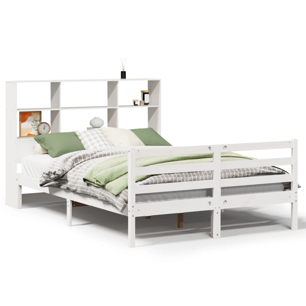 Bookcase Bed without Mattress White 140x190 cm Solid Wood Pine