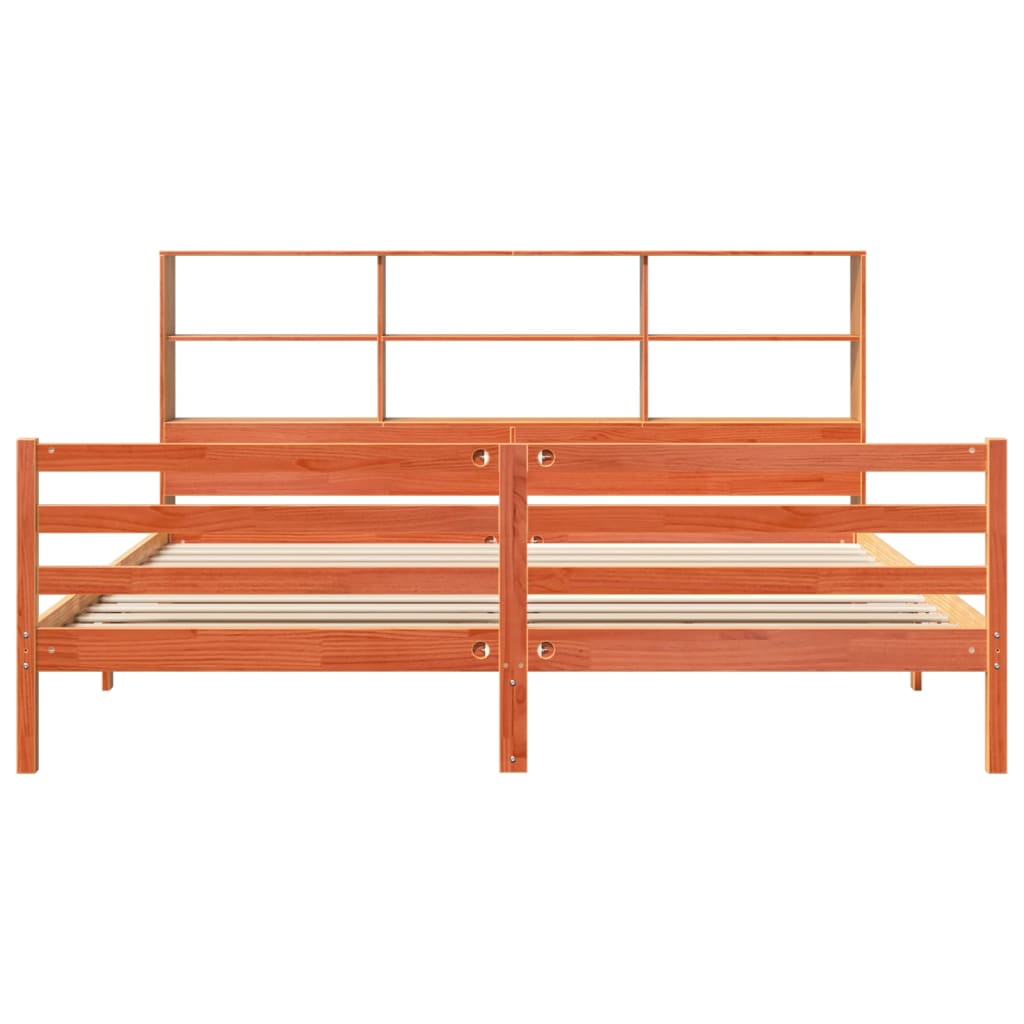 Bookcase Bed without Mattress Wax Brown 200x200 cm Solid Wood