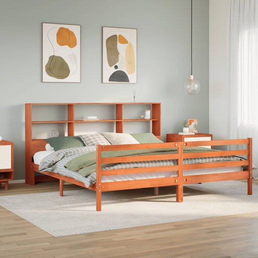 Bookcase Bed without Mattress Wax Brown 200x200 cm Solid Wood