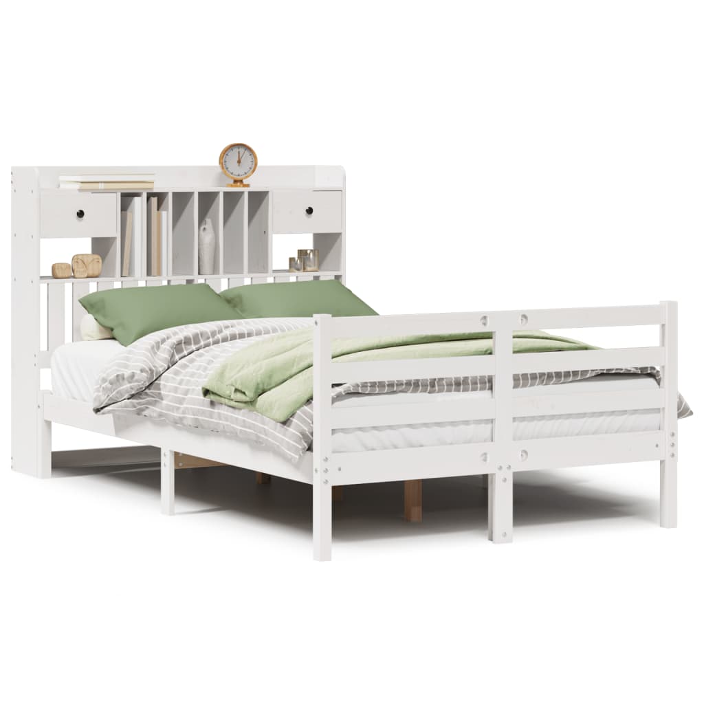 Bookcase Bed without Mattress White 135x190 cm Doouble Solid Wood Pine