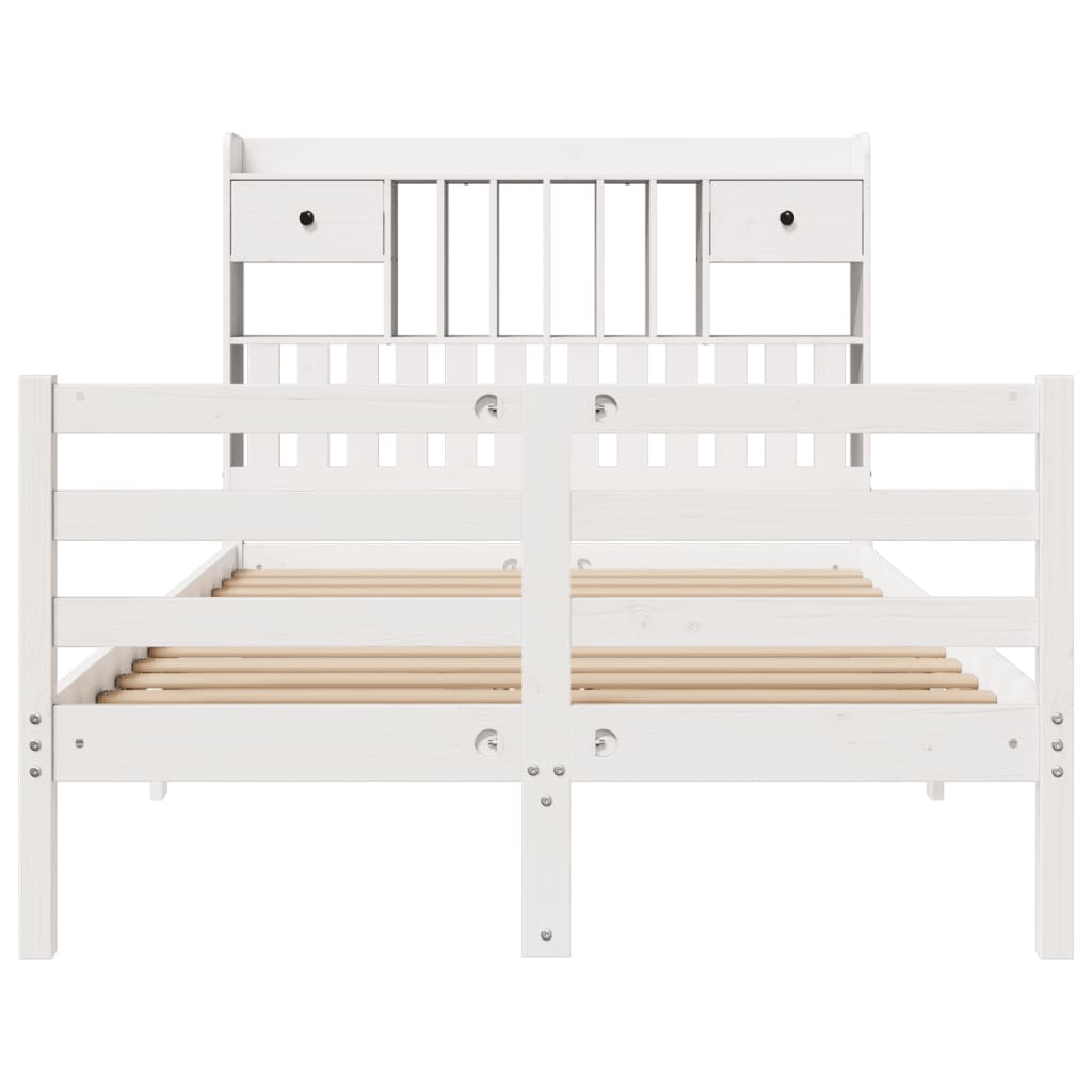 Bookcase Bed without Mattress White 135x190 cm Doouble Solid Wood Pine