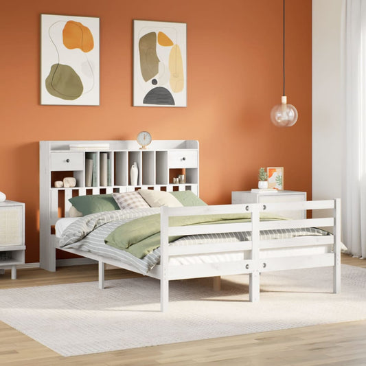 Bookcase Bed without Mattress White 140x200 cm Solid Wood Pine
