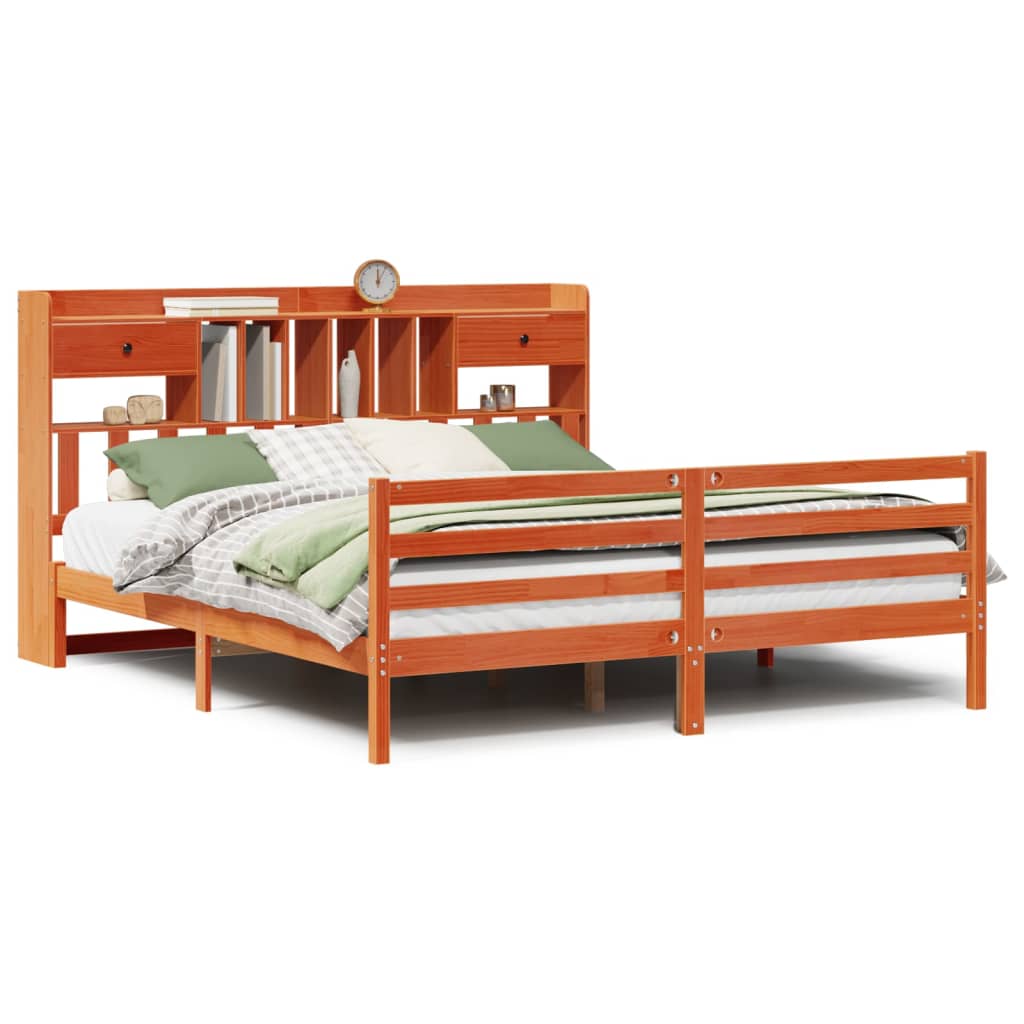Bookcase Bed without Mattress Wax Brown 200x200cm Solid Wood Pine