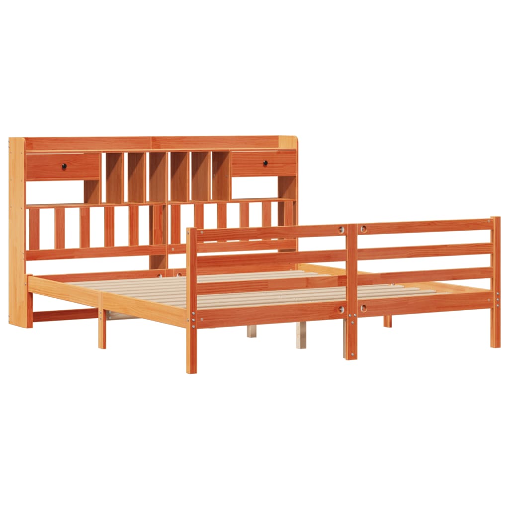 Bookcase Bed without Mattress Wax Brown 200x200cm Solid Wood Pine