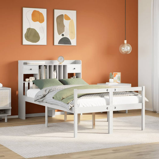 Bookcase Bed without Mattress White 135x190 cm Doouble Solid Wood Pine