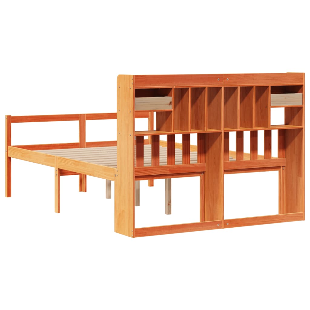 Bookcase Bed without Mattress Wax Brown 150x200 cm King Size Solid Wood Pine