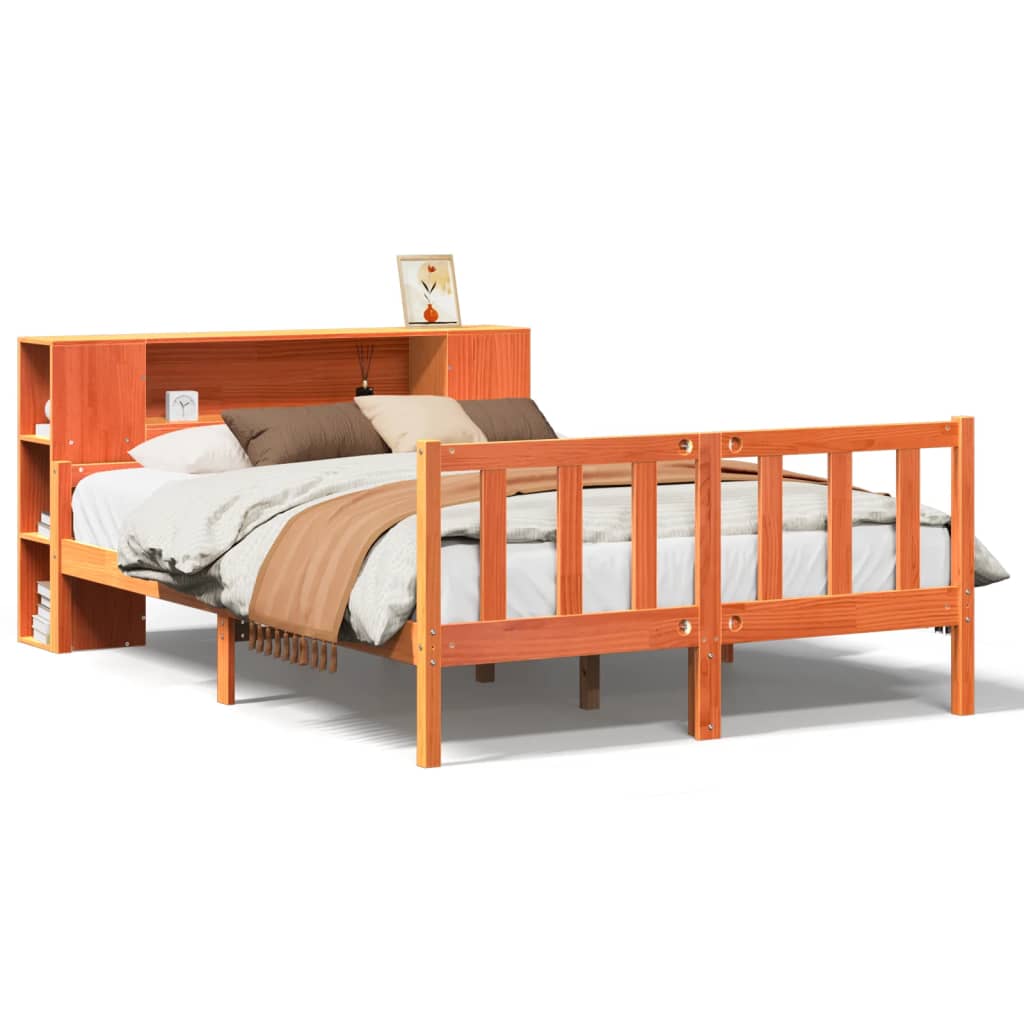 Bookcase Bed without Mattress Wax Brown 160x200 cm Solid Wood