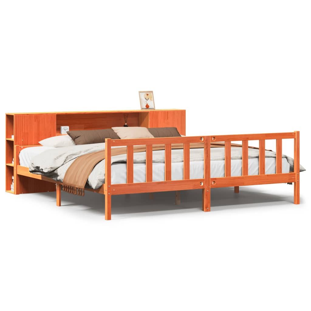 Bookcase Bed without Mattress Wax Brown 180x200 cm Super King Solid Wood
