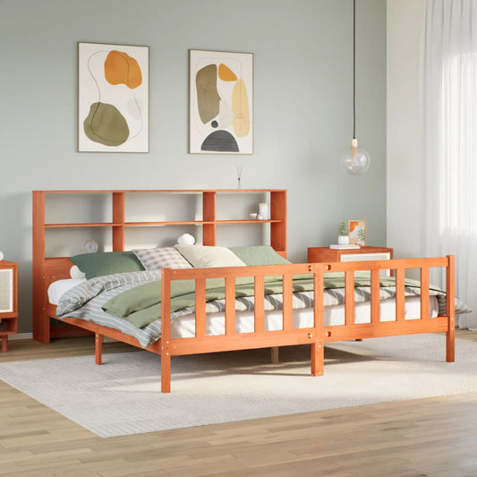 Bookcase Bed without Mattress Wax Brown 180x200 cm Super King Solid Wood