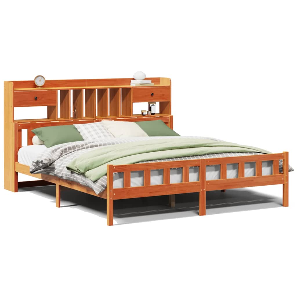 Bookcase Bed without Mattress Wax Brown 180x200 cm Super King Solid Wood Pine