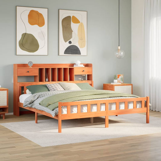 Bookcase Bed without Mattress Wax Brown 180x200 cm Super King Solid Wood Pine