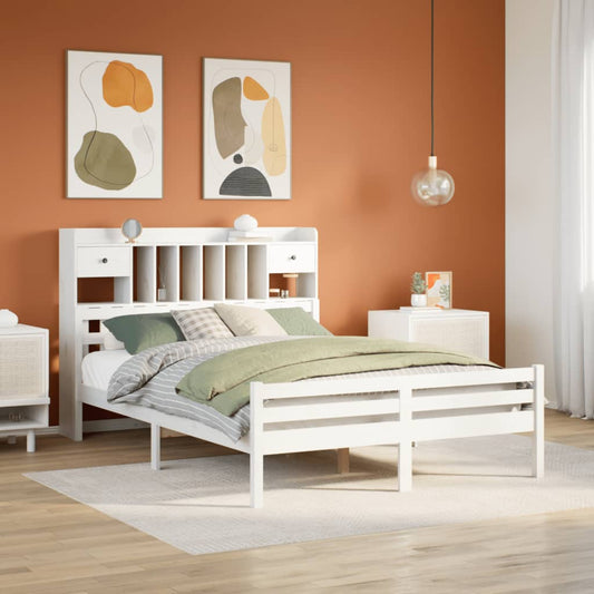 Bookcase Bed without Mattress White 140x200cm Solid Wood Pine