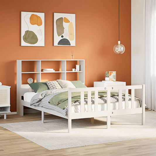 Bookcase Bed without Mattress White 140x200cm Solid Wood Pine