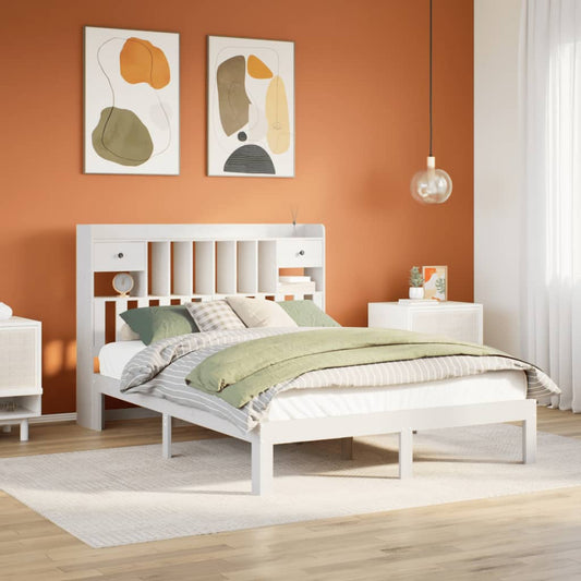 Bookcase Bed without Mattress White 140x200cm Solid Wood Pine