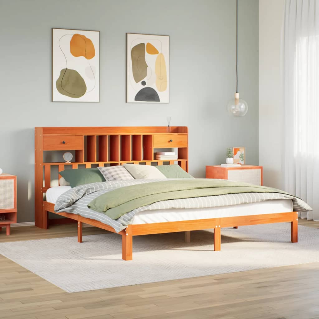Bookcase Bed without Mattress Wax Brown 180x200cm Solid Wood Pine