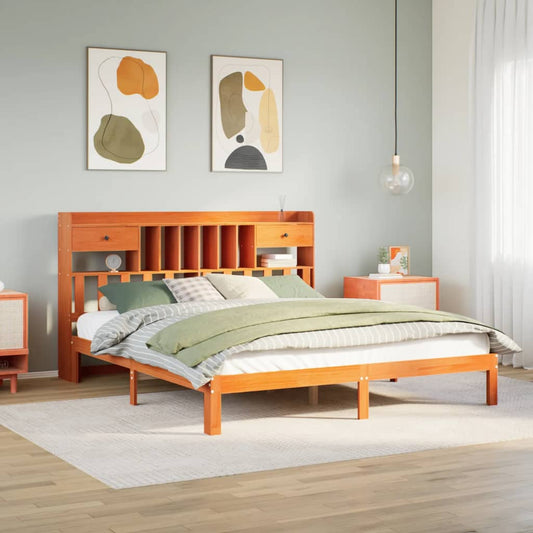 Bookcase Bed without Mattress Wax Brown 180x200cm Solid Wood Pine