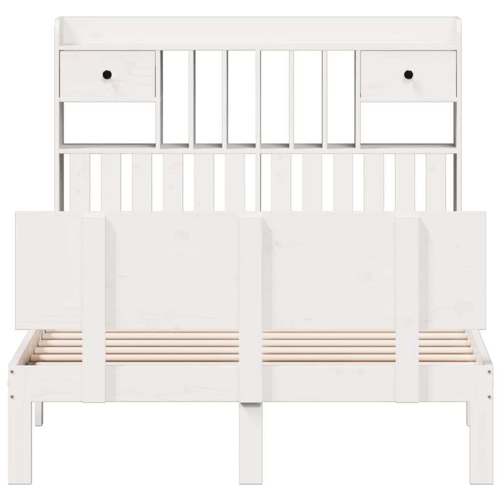 Bookcase Bed without Mattress White 135x190 cm Double Solid Wood Pine