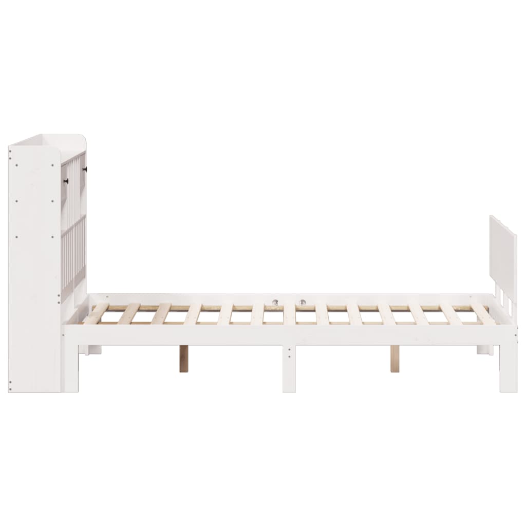 Bookcase Bed without Mattress White 135x190 cm Double Solid Wood Pine
