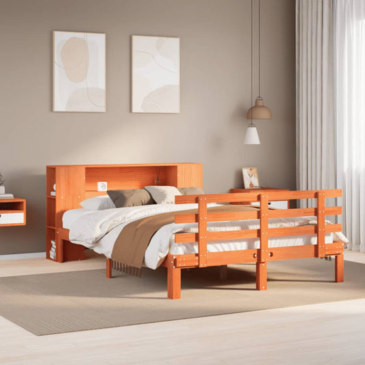 Bookcase Bed without Mattress Wax Brown 150x200 cm King Size Solid Wood Pine