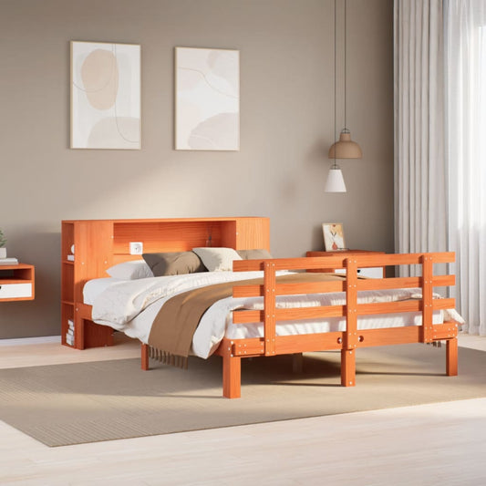 Bookcase Bed without Mattress Wax Brown 160x200cm Solid Wood Pine