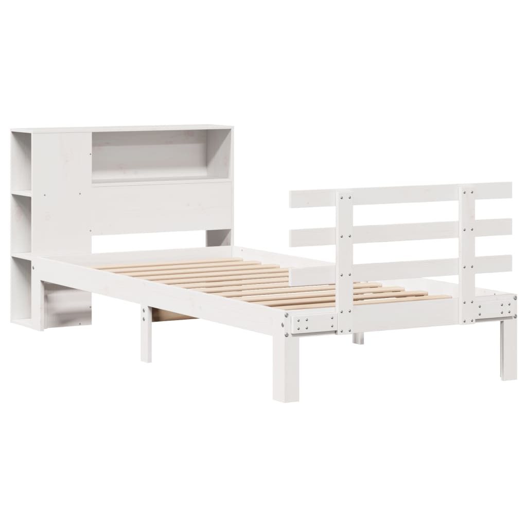Bookcase Bed without Mattress White 100x200cm Solid Wood Pine