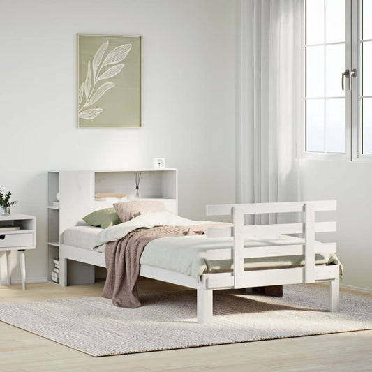 Bookcase Bed without Mattress White 100x200cm Solid Wood Pine