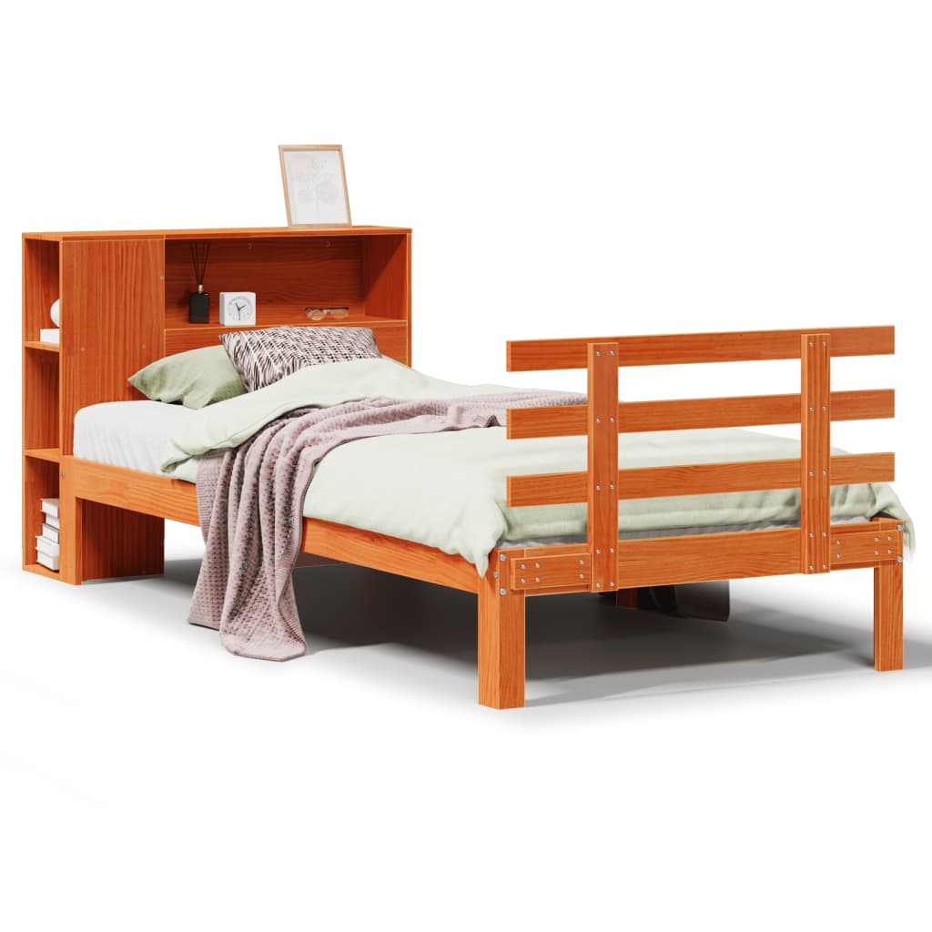 Bookcase Bed without Mattress Wax Brown 75x190 cm Small Single Solid Wood Pine