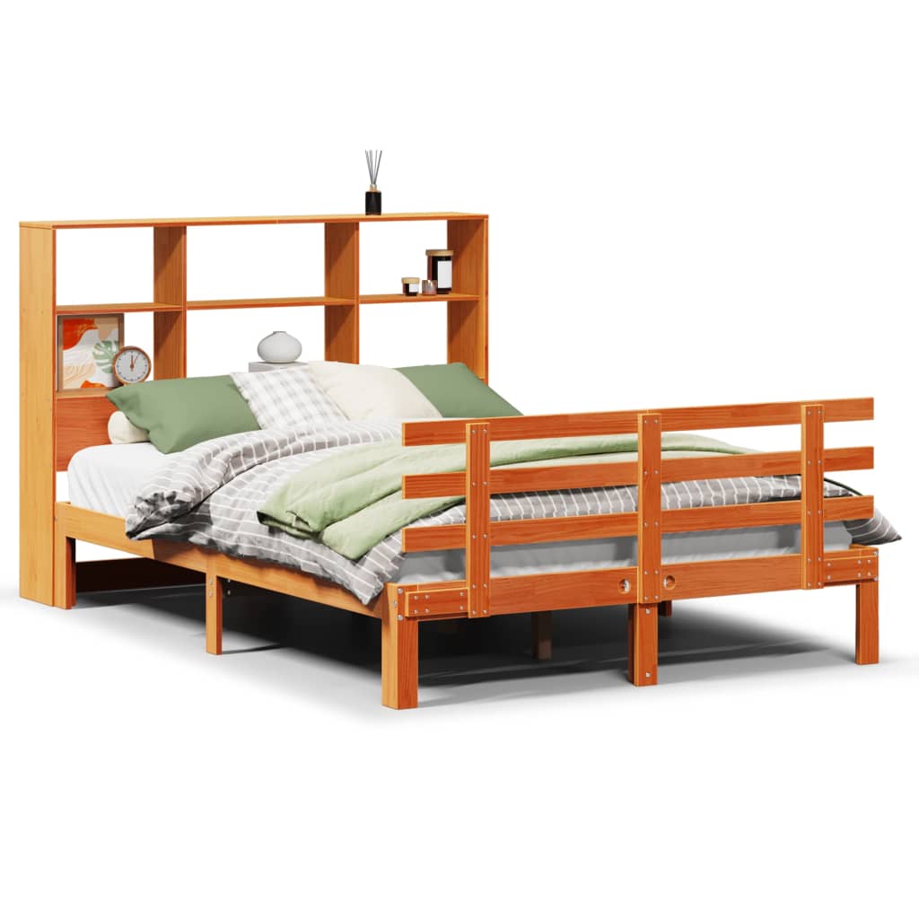 Bookcase Bed without Mattress Wax Brown 150x200 cm King Size Solid Wood Pine