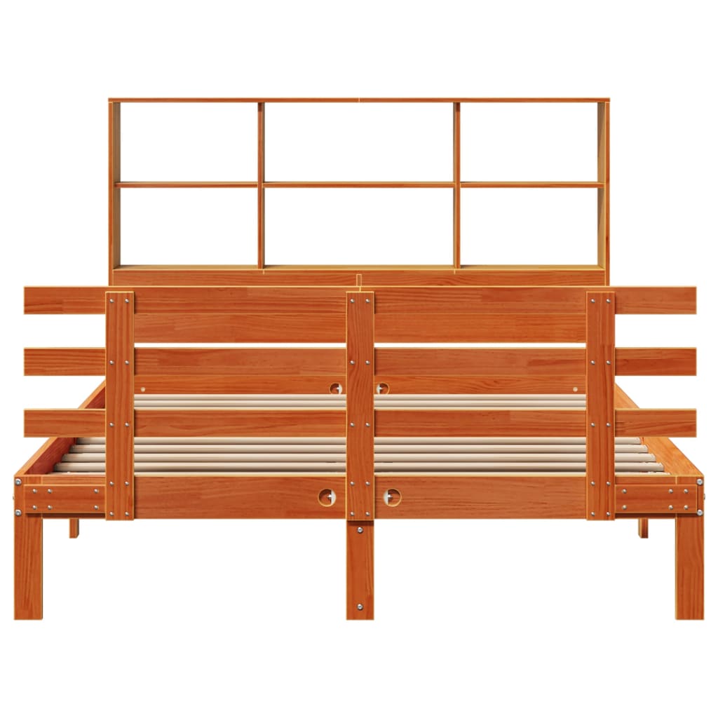Bookcase Bed without Mattress Wax Brown 150x200 cm King Size Solid Wood Pine