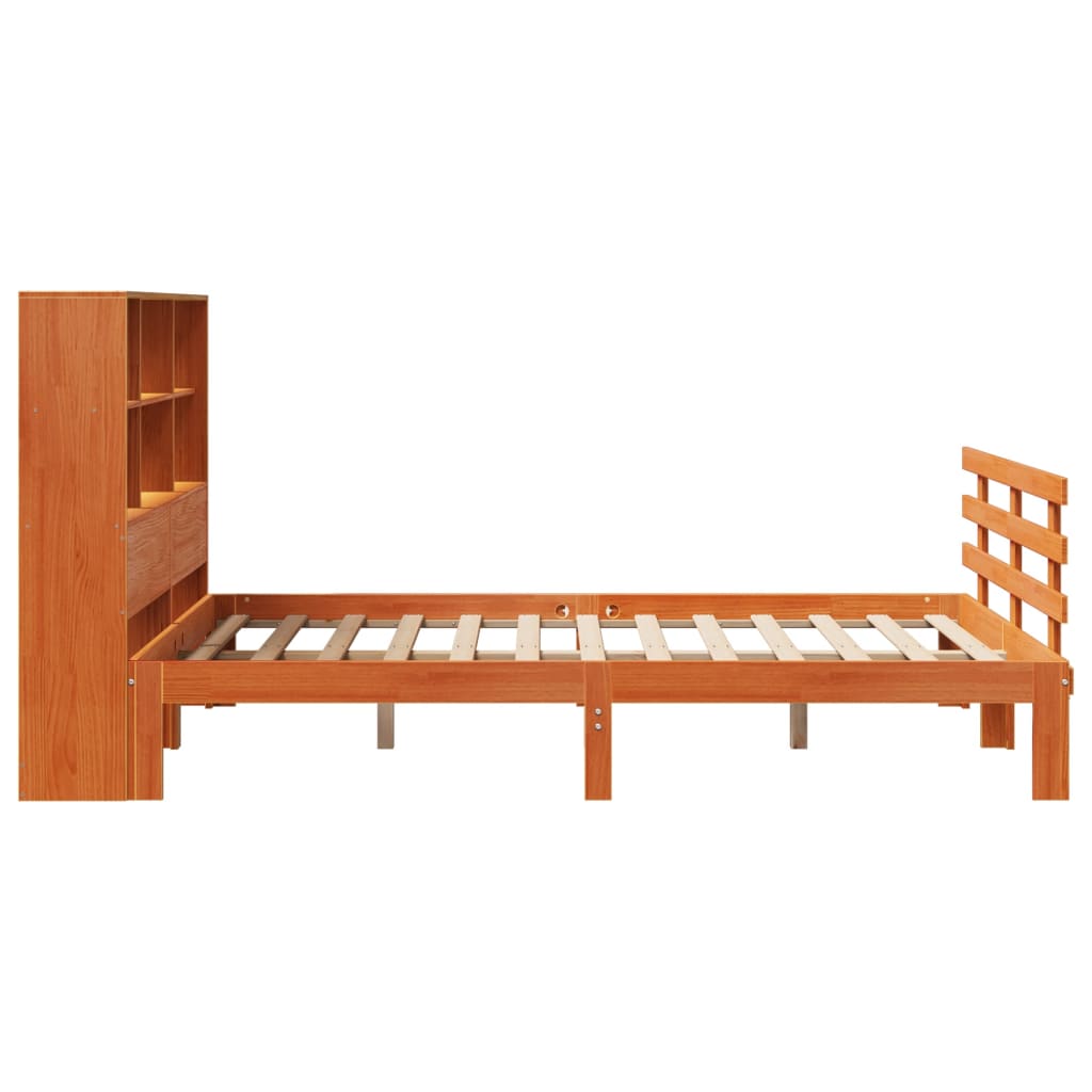 Bookcase Bed without Mattress Wax Brown 150x200 cm King Size Solid Wood Pine