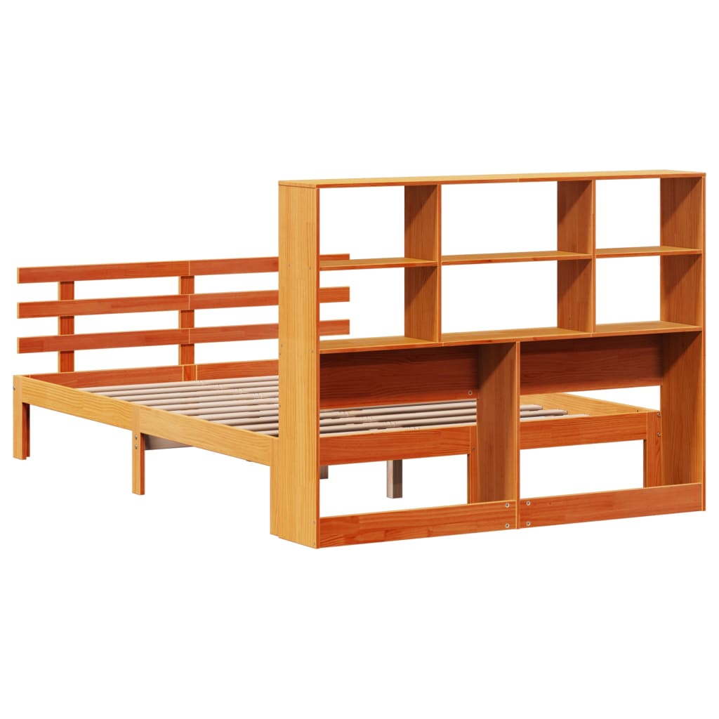 Bookcase Bed without Mattress Wax Brown 150x200 cm King Size Solid Wood Pine