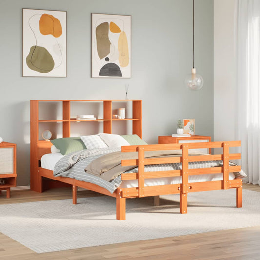 Bookcase Bed without Mattress Wax Brown 150x200 cm King Size Solid Wood Pine
