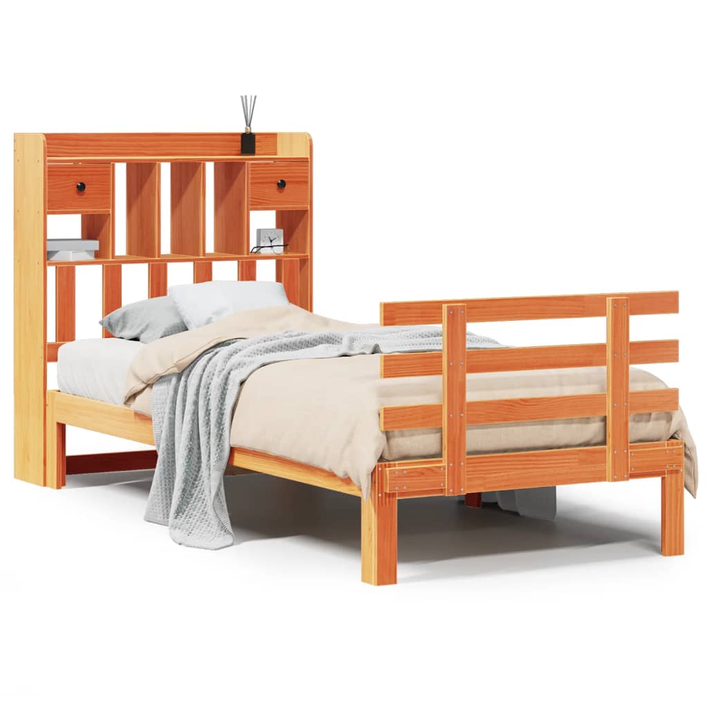 Bookcase Bed without Mattress Wax Brown 75x190 cm Small Single Solid Wood Pine