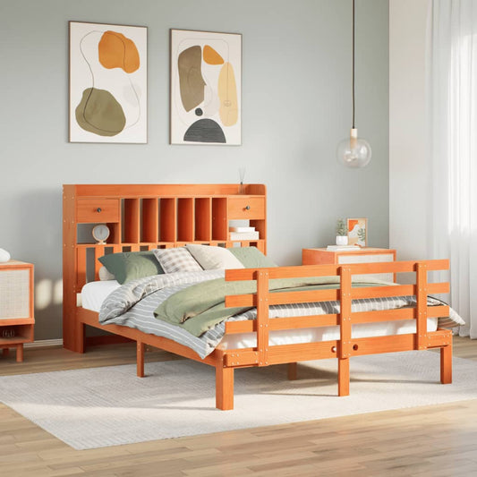 Bookcase Bed without Mattress Wax Brown 160x200 cm Solid Wood Pine