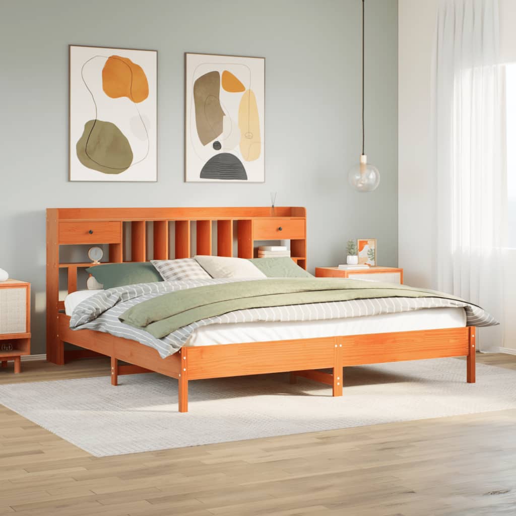 Bookcase Bed without Mattress Wax Brown 200x200 cm Solid Wood Pine