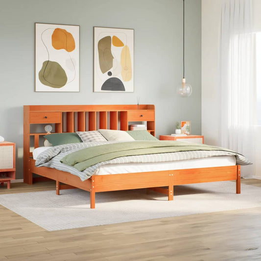 Bookcase Bed without Mattress Wax Brown 180x200 cm Super King Solid Wood Pine