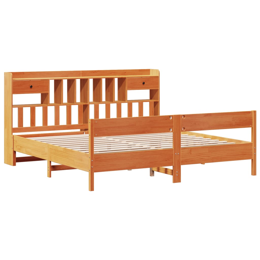 Bookcase Bed without Mattress Wax Brown 200x200cm Solid Wood Pine
