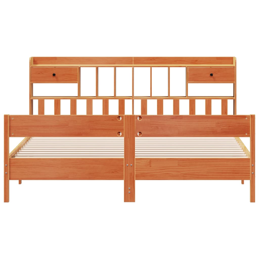 Bookcase Bed without Mattress Wax Brown 180x200cm Super King Solid Wood Pine