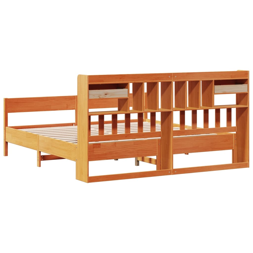 Bookcase Bed without Mattress Wax Brown 180x200cm Super King Solid Wood Pine